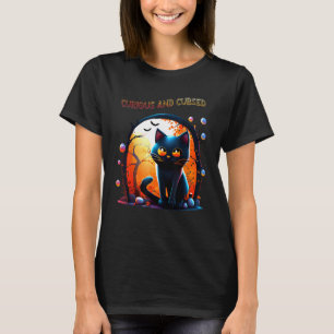 Camiseta Gato Preto de Halloween Truque ou Tratamento Curio