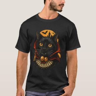Camiseta Gato Preto de Halloween Vampiro Assustador Morcego