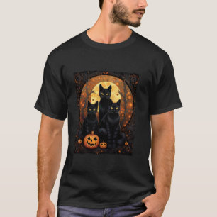 Camiseta Gato Preto de Halloween Van Gogh Bruxa Kawaii Abób