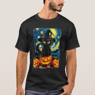 Camiseta Gato Preto de Halloween VAN GOGH Mãe da Noite Estr