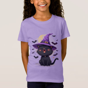 Camiseta Gato Preto de Halloween Vestido como um Chapéu de 