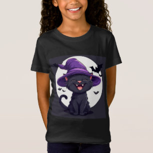 Camiseta Gato Preto de Halloween Vestido como um Chapéu de 