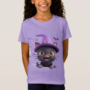 Camiseta Gato Preto de Halloween Vestido como um Chapéu de 