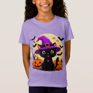 Camiseta Gato Preto de Halloween Vestido como um Chapéu de 