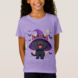 Camiseta Gato Preto de Halloween Vestido como um Chapéu de 