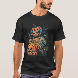 Camiseta Gato Preto de Halloween Zumbi Múmia de Abóbora Kit