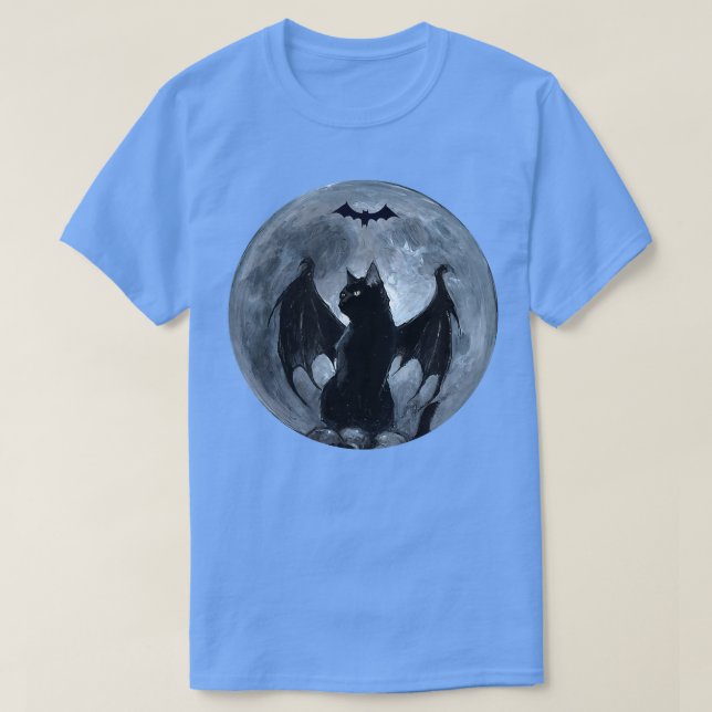 Camiseta Gato Preto De Lua Cheia E Louco Com Cabeça De Morc (Frente do Design)