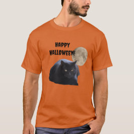 Camiseta Gato Preto de Lua Completa do Halloween