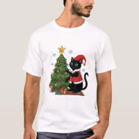 Gato Preto de Natal Chapéu do Papai Noel Árvore Ra