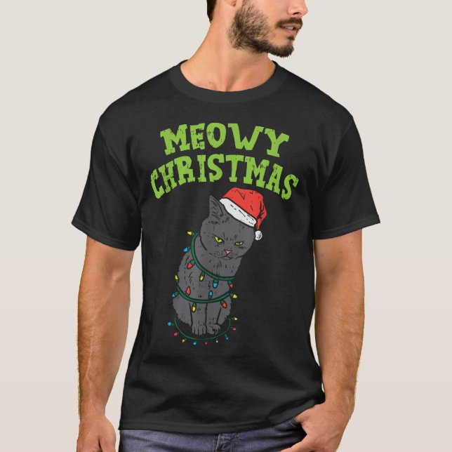 Camiseta Gato Preto de Natal Engraçado Gato Natal Natal Gat (Frente)