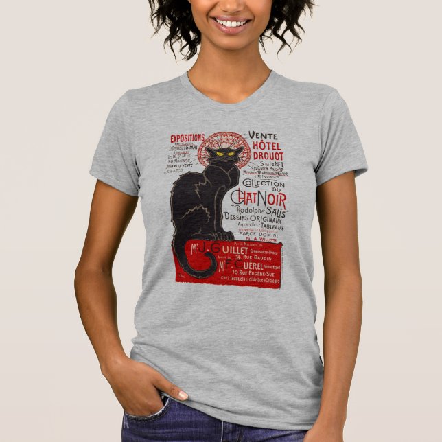 Camiseta Gato preto de Nouveau da arte francesa de Tournee (Frente)