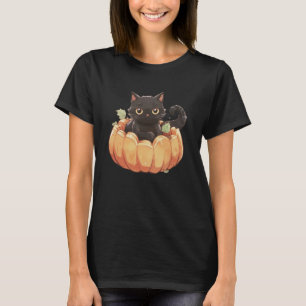 Camiseta Gato Preto dentro de uma Abóbora Preta de Hallowee