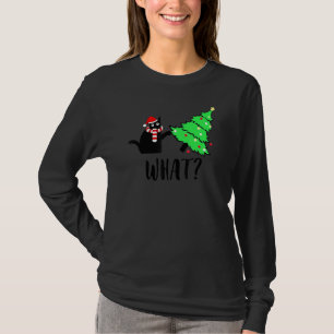 Camiseta Gato Preto Derrubando Árvore de Natal Gato O Quê