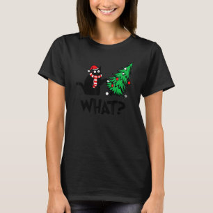 Camiseta Gato Preto Derrubando Árvore de Natal Sobre o Gato
