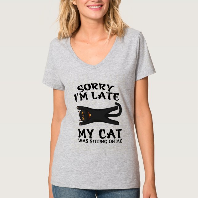 Camiseta Gato Preto Desculpe Estou Atrasado Meu Gato Estava (Frente)