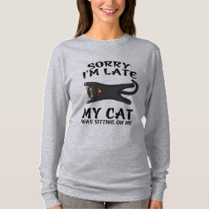 Camiseta Gato Preto Desculpe Estou Atrasado Meu Gato Estava