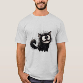 Camiseta Gato Preto Desgrenhado Sorriso Divertido  ✨🐾🖤