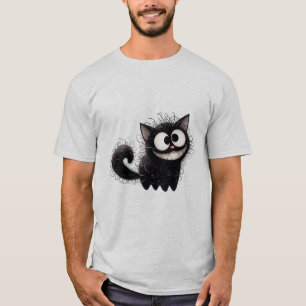 Camiseta Gato Preto Desgrenhado Sorriso Divertido  ✨🐾🖤