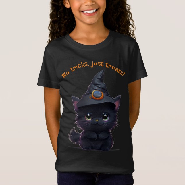 Camiseta Gato preto Dia de as Bruxas engraçado bonito (Frente)