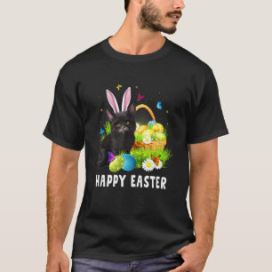 Camiseta Gato Preto Dia Feliz Páscoa Coelho Ovos Masculino