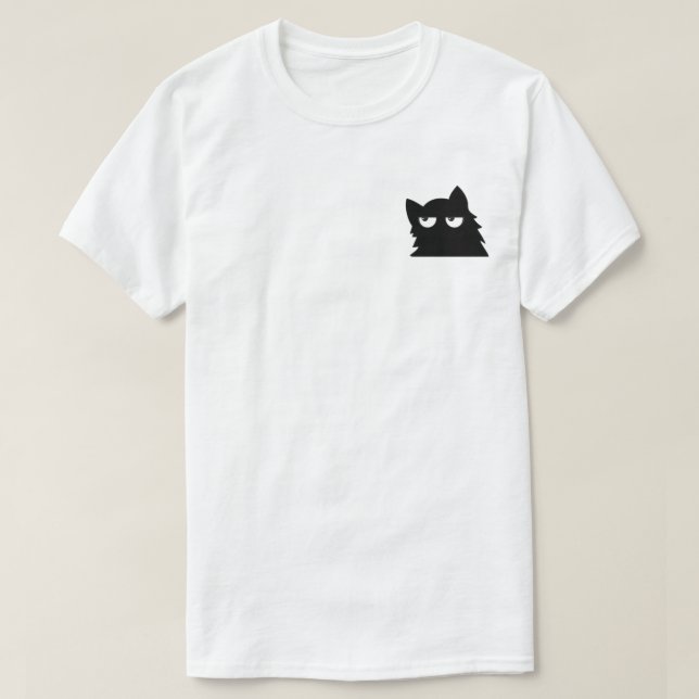 Camiseta Gato Preto Divertido Julgando Design Mínimo de Gat (Frente do Design)