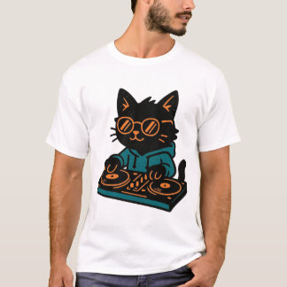 Camiseta Gato Preto DJ Engraçado