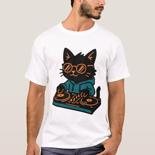 Camiseta Gato Preto DJ Engraçado (Frente)