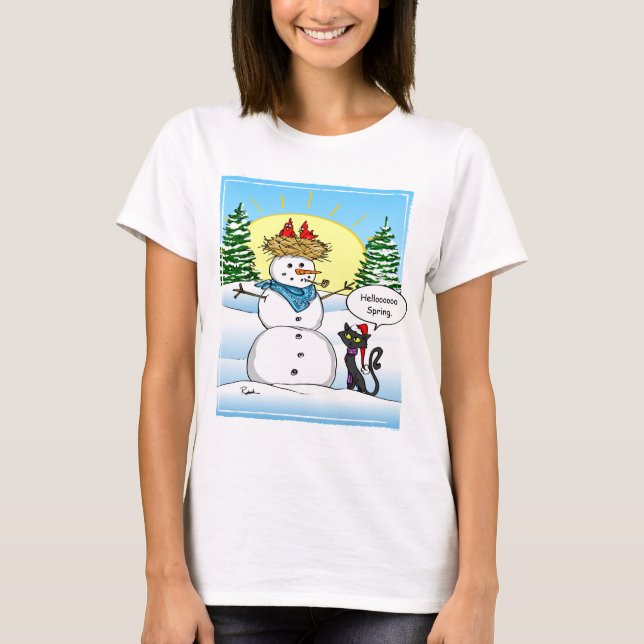 Camiseta Gato preto do boneco de neve gelado engraçado do (Frente)