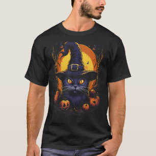 Camiseta Gato Preto do Dia das Bruxas, Chapéu de Bruxa, Abó