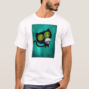 Camiseta Gato preto do Dia das Bruxas com crânio
