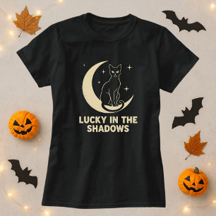 Camiseta Gato Preto do Dia das Bruxas da Lua Mística Bonita