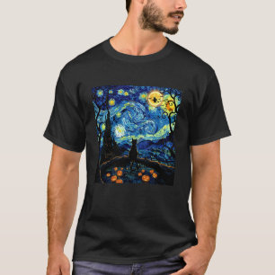 Camiseta Gato Preto do Dia das Bruxas Estrela Noturna Bruxa