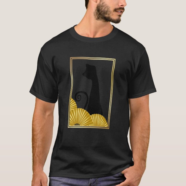 Camiseta Gato Preto do Estilo do Leste Asiático Funky em Qu (Frente)