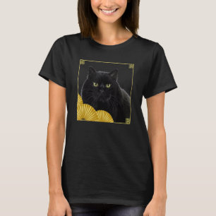 Camiseta Gato Preto do Estilo do Leste Asiático Funky em Qu