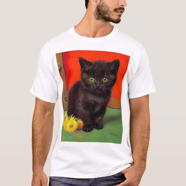 Camiseta Gato Preto do Estilo Van Gogh (Frente)