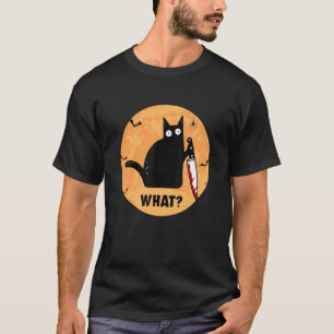 Camiseta Gato Preto do Halloween com Gato de Faca Maldita