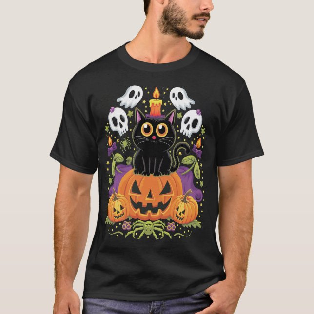 Camiseta Gato Preto do Halloween - Gato Louco (Frente)
