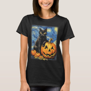 Camiseta Gato Preto do Halloween Retro Abóbora do Halloween