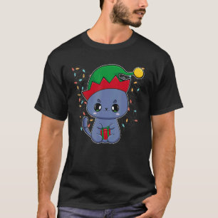 Camiseta Gato Preto do Papai Noel Enroscado na Luz da Árvor