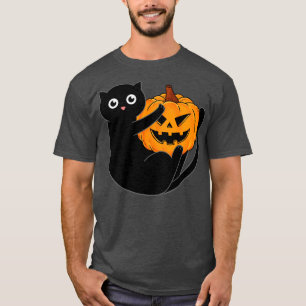 Camiseta Gato preto e abóbora