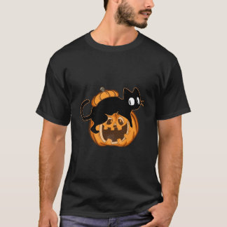 Camiseta Gato Preto E Abóbora Halloween