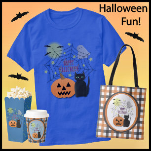 Camiseta Gato Preto e Abóbora Não Assustam Halloween