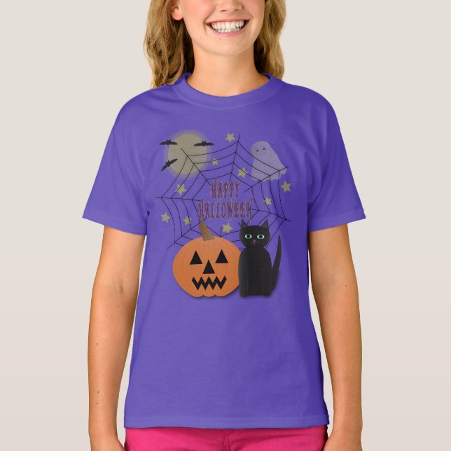 Camiseta Gato Preto e Abóbora Não Assustam Halloween (Frente)