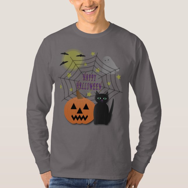 Camiseta Gato Preto e Abóbora Não Assustam Halloween (Frente)