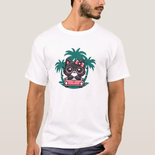 Camiseta Gato preto e bonito vestindo óculos de música e di