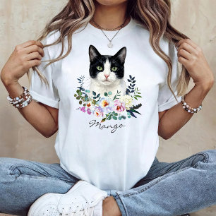 Camiseta Gato Preto e Branco em Aquarela