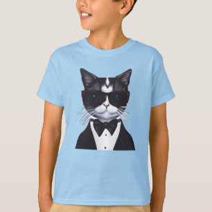 Camiseta Gato Preto e Branco em um Tuxedo e Arco Tie Kid