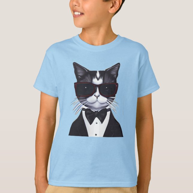 Camiseta Gato Preto e Branco em um Tuxedo e Arco Tie Kid (Frente)