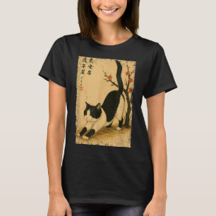 Camiseta Gato preto e branco flor japonesa japão kanji