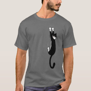 Camiseta Gato Preto e Branco Seguindo   Engraçado Tuxedo Ca